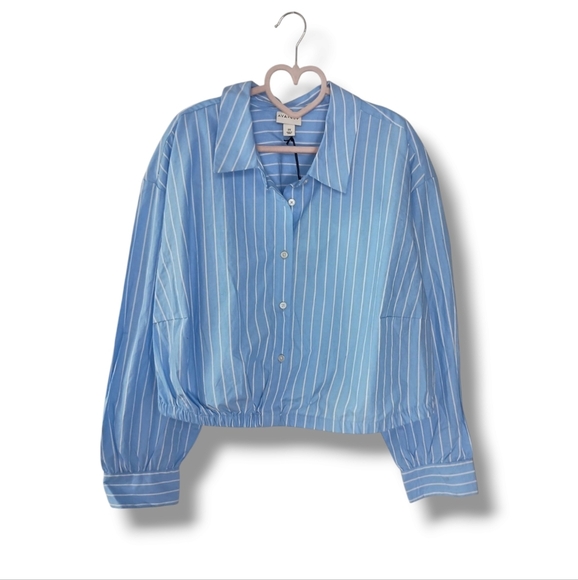 NWT Ava & Viv Crop Stripe Button Down Size 2X - Picture 3 of 8